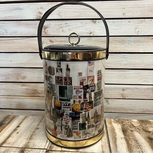 Vintage Mid Century Ice Bucket Retro Bar Cart Mad Men Advertising Collage 9x7.5